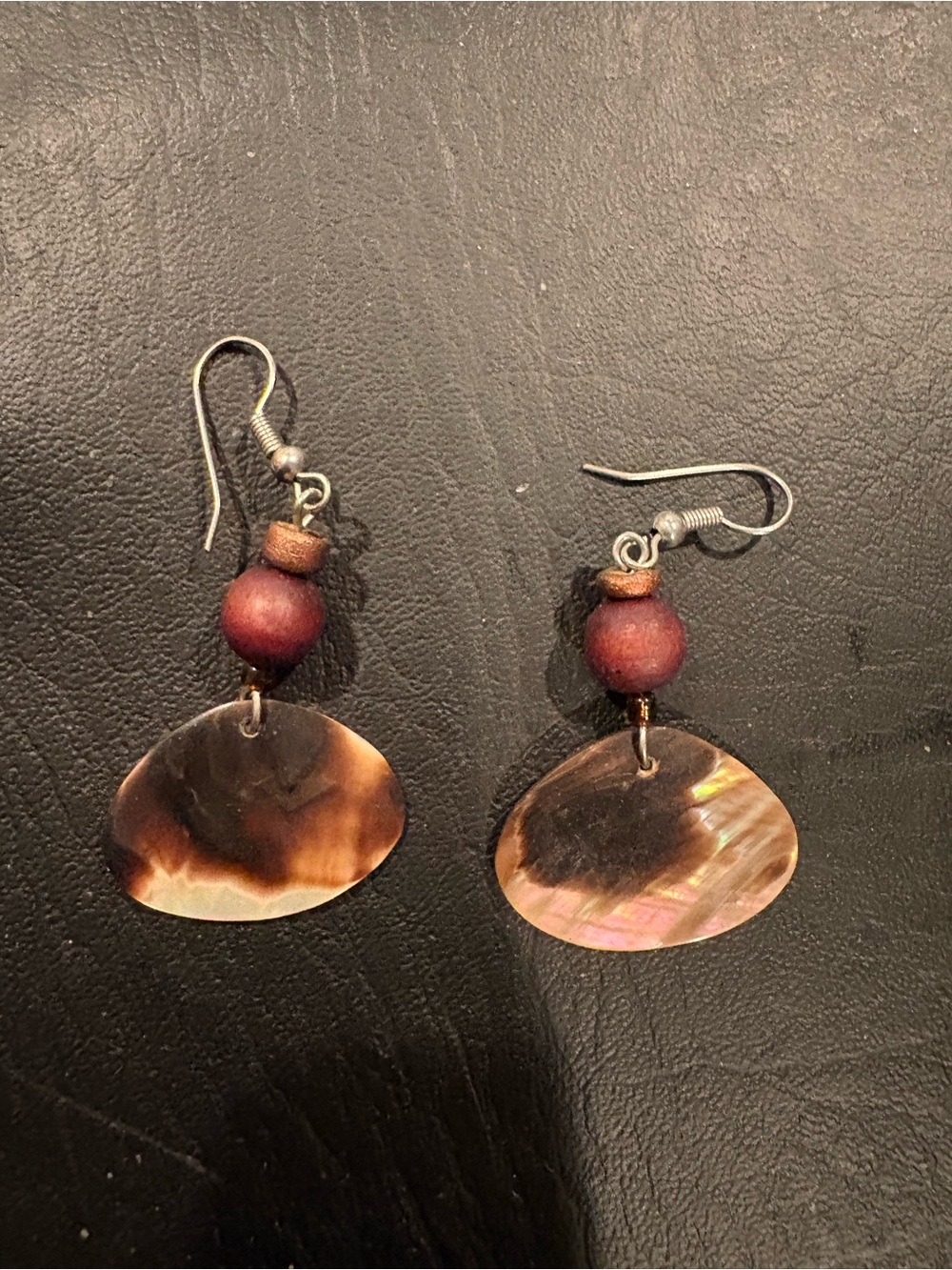 Handcrafted Brown Shell and Wood Bead Drop Earrings